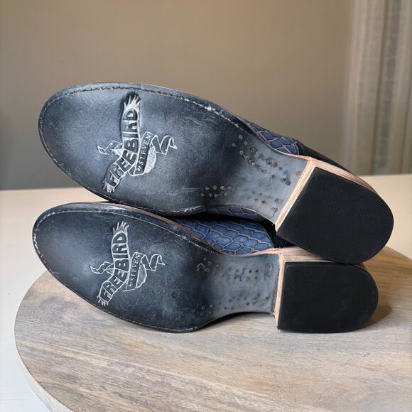 NEW Freebird by Steven Malena Blue Black Snakeskin Leather Mules Women’s Size 9 - Picture 8 of 12